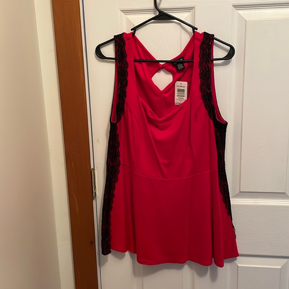 NEW w/tags Doesn’t Fit Bright Red no sleeve flare dress shirt w/ black side lace